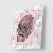 Horloge Carrée Glam Rose Gold Pink Skull Marble (Angle)
