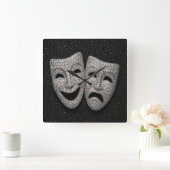 Horloge Carrée Glittery Comedy & Tragedy Drama Mask (Maison)