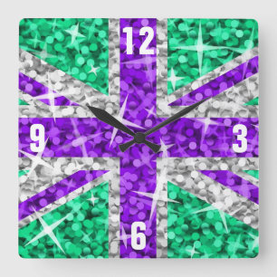 Horloge Carrée Glitz UK Purple 'Numbers' clock square