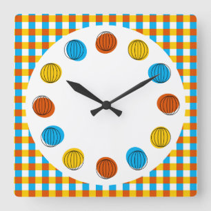 Horloge Carrée Globe circles et check clock square