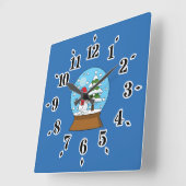 Horloge Carrée Globe de neige avec Snowman et Pine Tree (Angle)