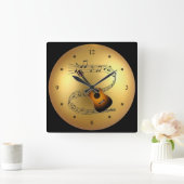 Horloge Carrée Globe doré d'or (Maison)