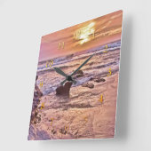 Horloge Carrée Glorieux coucher de soleil sur l'océan (Angle)