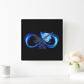 Horloge Carrée Glowing infinity with blue rose (Maison)