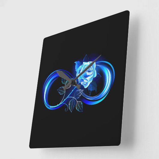 Horloge Carrée Glowing infinity with blue rose (Angle)