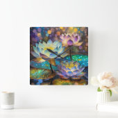 Horloge Carrée Glowing Lotus Flowers Trio (Maison)
