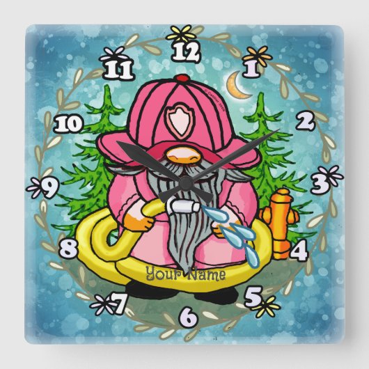 Horloge Carrée Gnome pompier (Recto)