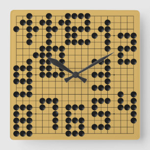 Horloge Carrée Goban Clock - 1-12 (Black Stones)