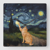Horloge Carrée Gogh Kitty Starry Night Chat (Recto)