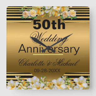 Horloge Carrée Gold 50th Wedding Anniversary