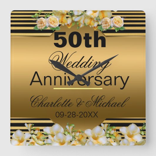 Horloge Carrée Gold 50th Wedding Anniversary (Recto)