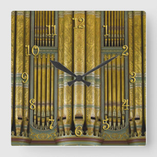 Horloge Carrée Gold and green organ pipes clock