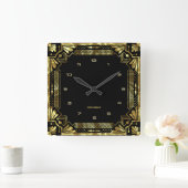 Horloge Carrée Gold art Deco Frame (Maison)
