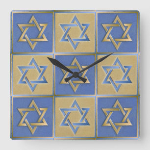 Horloge Carrée Gold Blue Star de David Art Panels