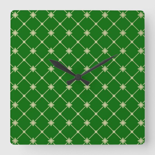 Horloge Carrée Gold Crosses on Green Wall Clock (Recto)