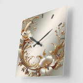 Horloge Carrée Gold Floral Wall Clock (Angle)