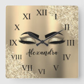Horloge Carrée Gold Glitter Sparkle Eyelashes Monogram (Recto)