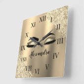Horloge Carrée Gold Glitter Sparkle Eyelashes Monogram (Angle)