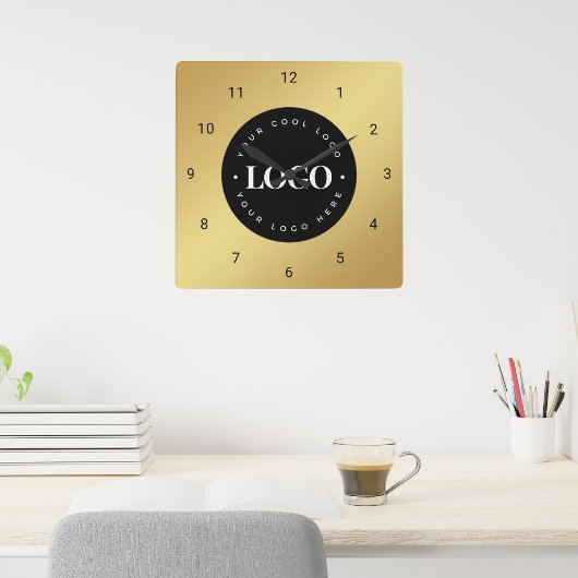 Horloge Carrée Gold Gradient Custom Logo Entreprise Bureau
