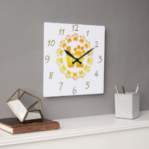 Horloge Carrée Gold luxury decoration dog paw shiny print wsp