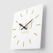 Horloge Carrée Gold Monogram Initials Square Wall Clock (Angle)