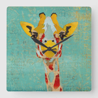 Horloge Carrée Gold Peeking Giraffe Clock