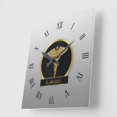 Horloge Carrée Gold Professional Médicale Caduceus (Angle)