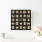 Horloge Carrée Gold Wall Clock Design en treillis - noir et or (Maison)
