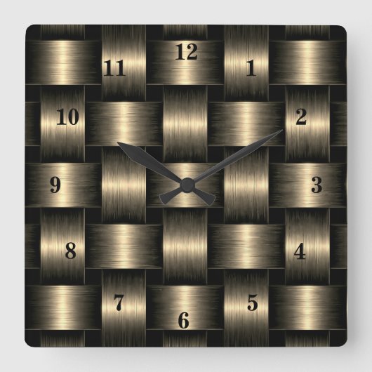 Horloge Carrée Gold Wall Clock Design en treillis - noir et or (Recto)