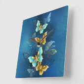 Horloge Carrée Golden butterflies (Angle)