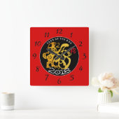 Horloge Carrée Golden Dog Papercut Chinese New Year Zodiac Birth (Maison)