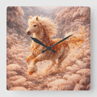Horloge Carrée Golden Fantasy Horse Aesthetic Room Decor