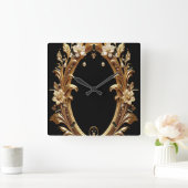 Horloge Carrée Golden Floral Ornate Frame Wall Clock (Maison)