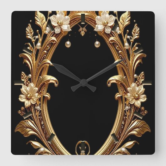 Horloge Carrée Golden Floral Ornate Frame Wall Clock (Recto)