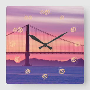 Horloge Carrée Golden gate bridge au coucher du soleil