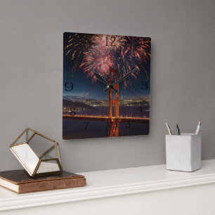 Horloge Carrée Golden Gate Bridge Feu d'artifice de l'indépendanc