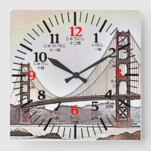 Horloge Carrée Golden Gate Bridge - Numéros anglais et japonais