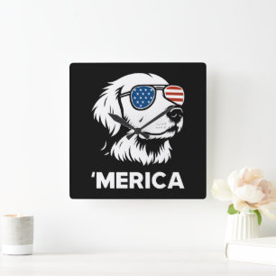 Horloge Carrée Golden Retriever 4 juillet Merica