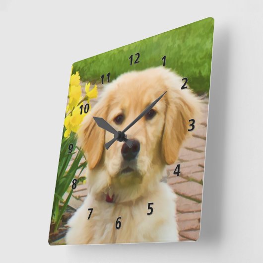 Horloge Carrée Golden Retriever Chien (Angle)