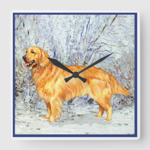 Horloge Carrée Golden Retriever en hiver