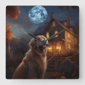 Horloge Carrée Golden Retriever Halloween effroi (Recto)