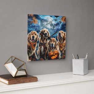 Horloge Carrée Golden Retriever Halloween Épouvantable