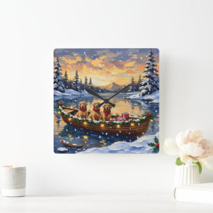Horloge Carrée Golden Retriever Noël Bateau Fêtes