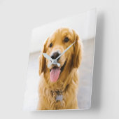 Horloge Carrée Golden Retriever souriant (Angle)