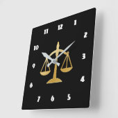 Horloge Carrée Golden Scales of Justice Law Theme (Angle)