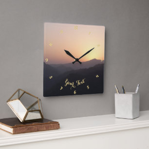 Horloge Carrée Golden Sky Sunrise dans les montagnes Nature Photo