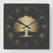Horloge Carrée Golden Tree of Life (Oak Tree)  (Recto)