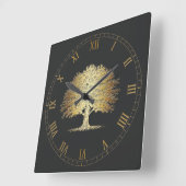 Horloge Carrée Golden Tree of Life (Oak Tree)  (Angle)