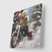 Horloge Carrée Goldendoodle Chien équitation Moto Noël (Angle)