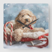Horloge Carrée Goldendoodle Chien Festif de Noël (Recto)
